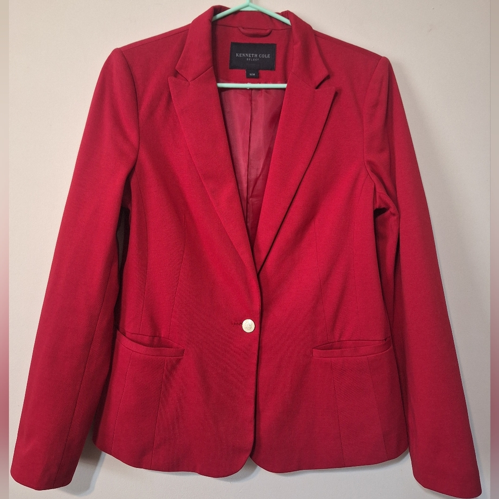 Kenneth Cole select medium tailored chery red single button blazer jacket